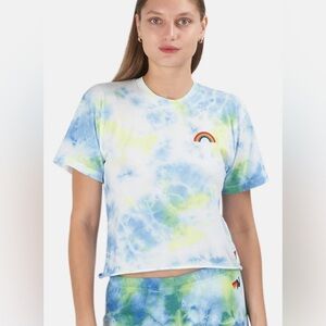 Aviator Nation Rainbow Embroidery Boyfriend Tee Tie Dye Neon Yellow